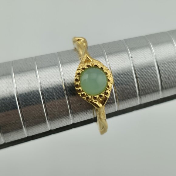Jewelry - 925 Sterling Silver Natural Chrysoprase Ring Size 6.5 Gold Tone Ornate Cabochon